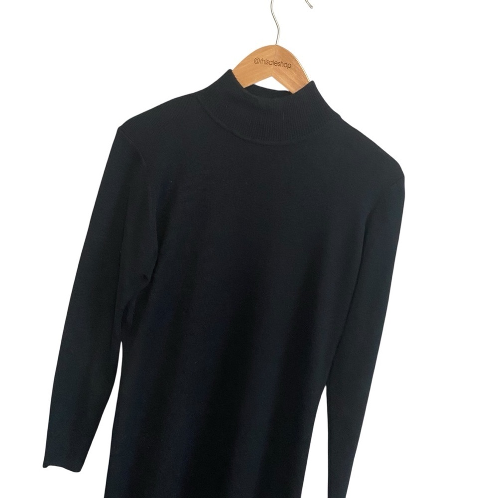 Sans Pareille Black Knit Wool Blend Long Sleeve Mock Neck Sweater Dress Medium - Picture 2 of 5